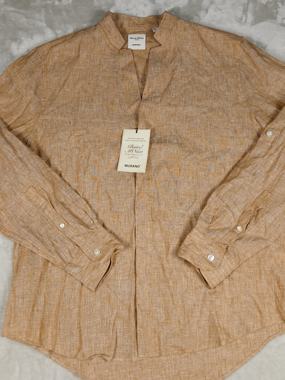 Murano Baird Mcnutt 100% Linen Shirt M Men's Long Sleeve Band Collar NWT